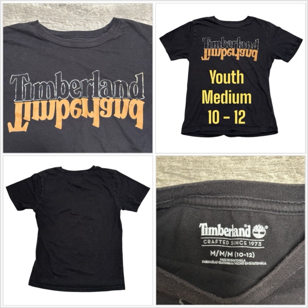 Timberland Youth YM Medium 10 12 Short Sleeve Crew T-Shirt Top Tee Black Brown